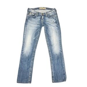 BKE Big Star Casey K Low Rise Boot Cut Faded Blue Distressed Women Jeans Size 29